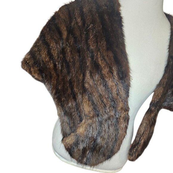 1950s Brown Beaver Fur Stole Shawl Cape Wrap Jacket Old Money Mod MCM Sz S/M - Picture 7 of 14